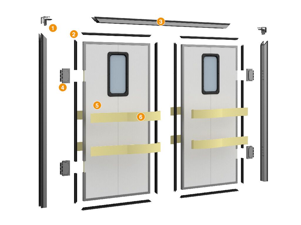 Маятниковая дверь с сэндвич-панелями серии IPD 1 IPD_Взрыв-схема