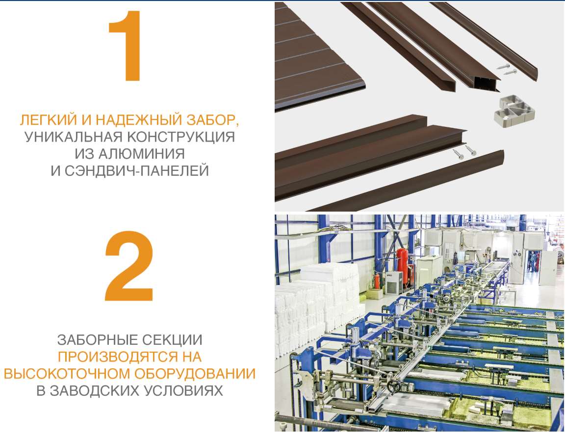 Забор из заборной секции с алюминиевой окантовкой с заполнением сендвич-панелями 10