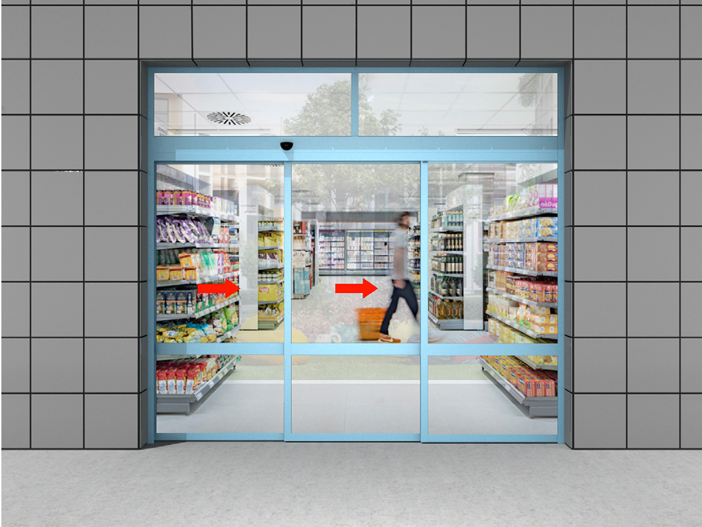 Комплект телескопической раздвижной двери (две подвижные и одна неподвижная лайтстворки и фрамуга) для привода AD-SP-TELESCOPE 3