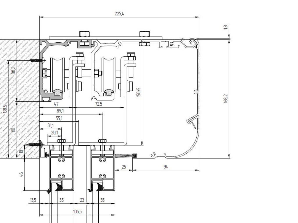 Комплект телескопической раздвижной двери (четыре подвижные лайтстворки и фрамуга) для привода AD-SP-TELESCOPE 6