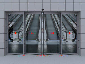 Комплект автоматической раздвижной двери (две подвижные и две неподвижные створки антипаника) для привода AD-SP 3