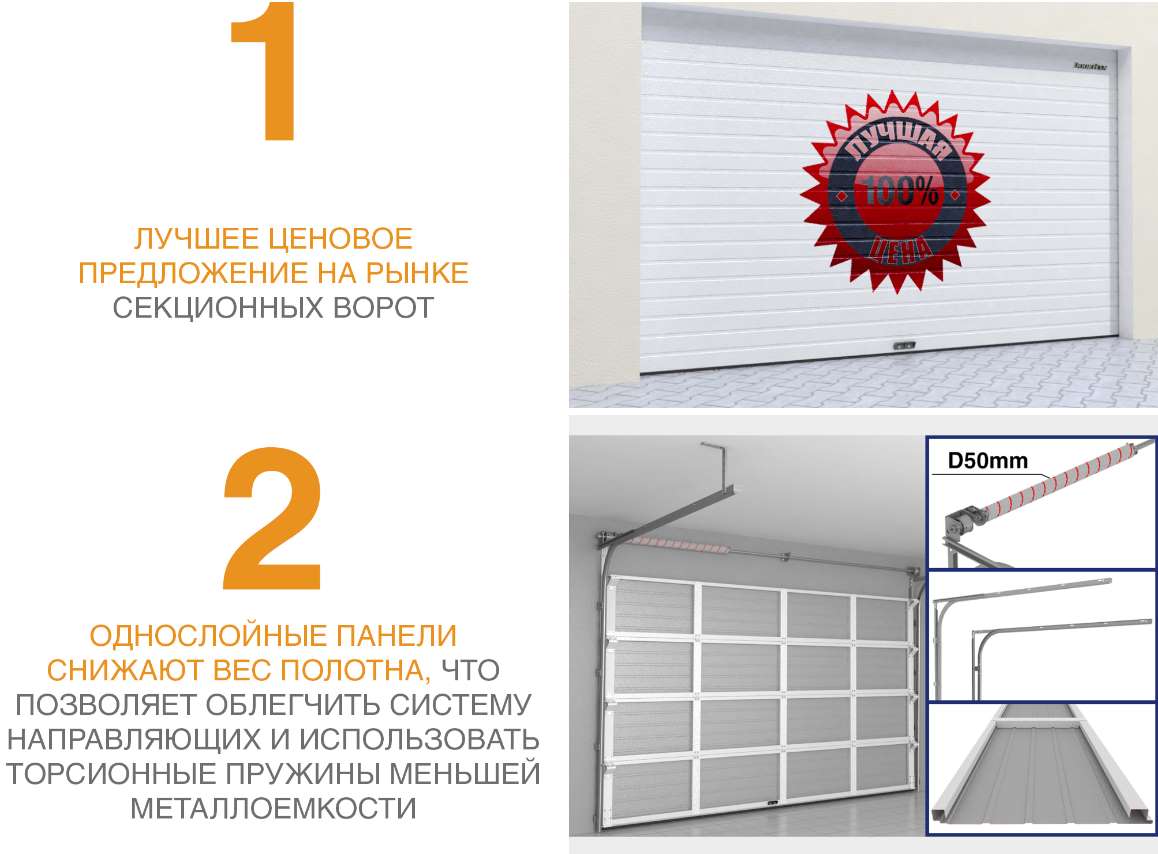 Ворота гаражные секционные из однослойных панелей с торсионным механизмом RSD02-SLP 8