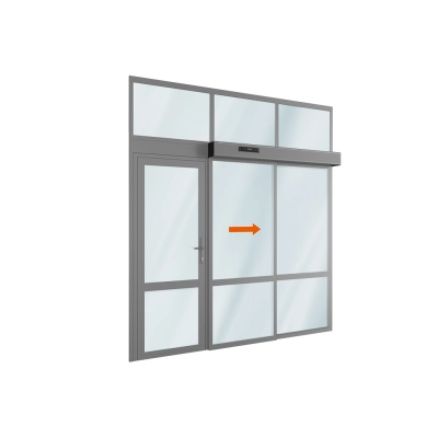 Комплект автоматической раздвижной двери (одна подвижная, одна неподвижная, одна распашная створки и фрамуга сверху) для привода AD-SP